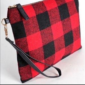 NEW Red Buffalo Check Plaid Flannel Wristlet Crossbody